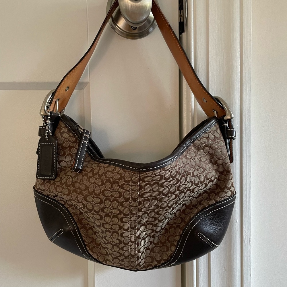 Vintage Coach Mini Hobo Small C Monogram Jacquard Shoulder Bag in Brown
